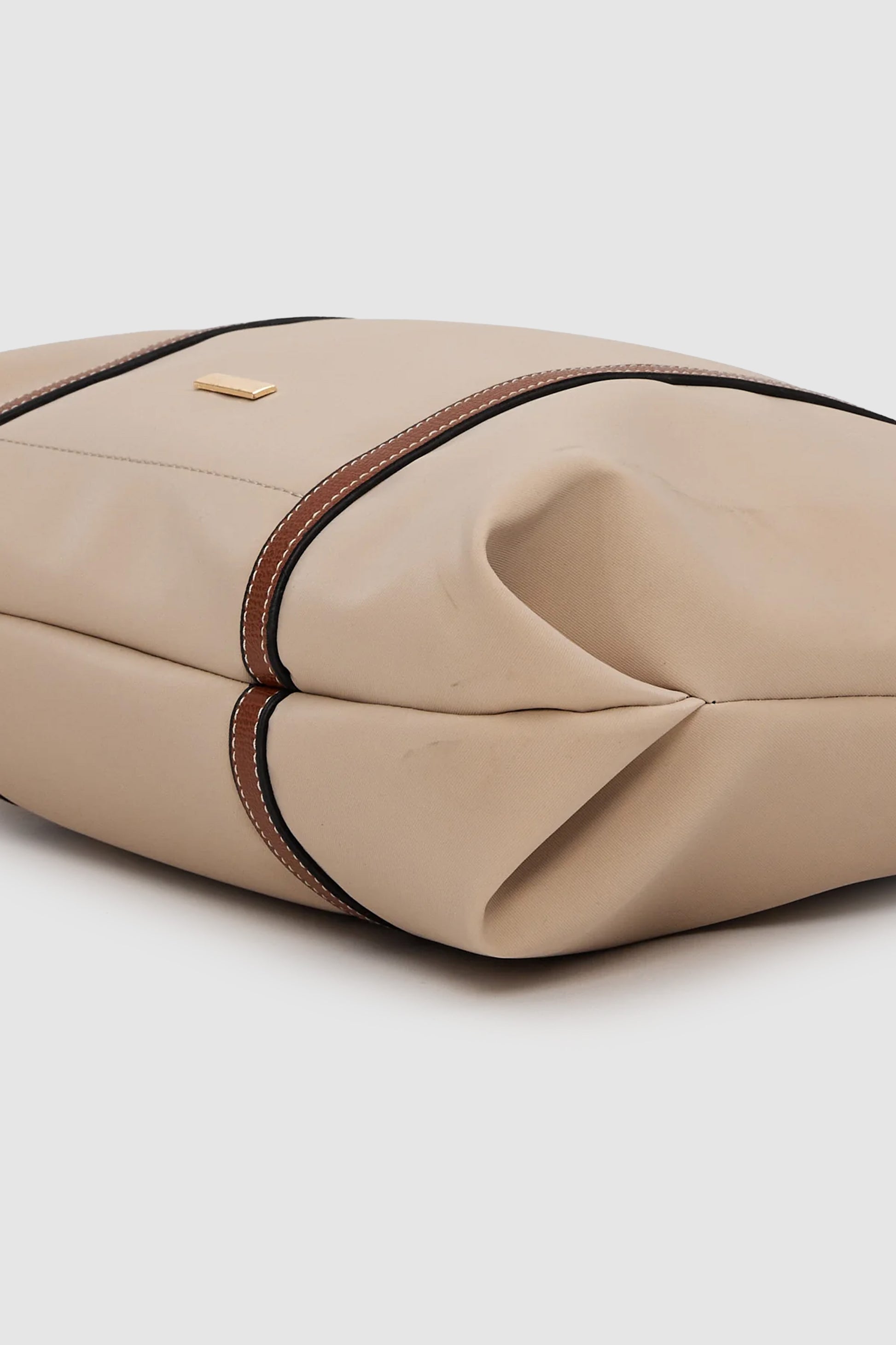 Velie Paraşüt Kumaş Şeritli Shopper Çanta Vizon-Taba
