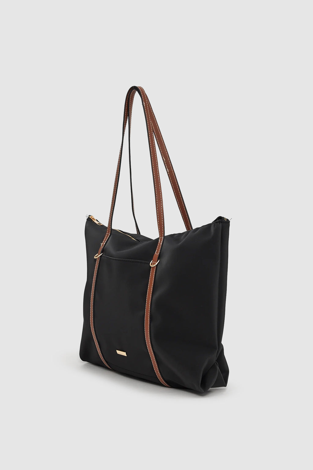 Velie Paraşüt Kumaş Şeritli Shopper Çanta Siyah-Taba