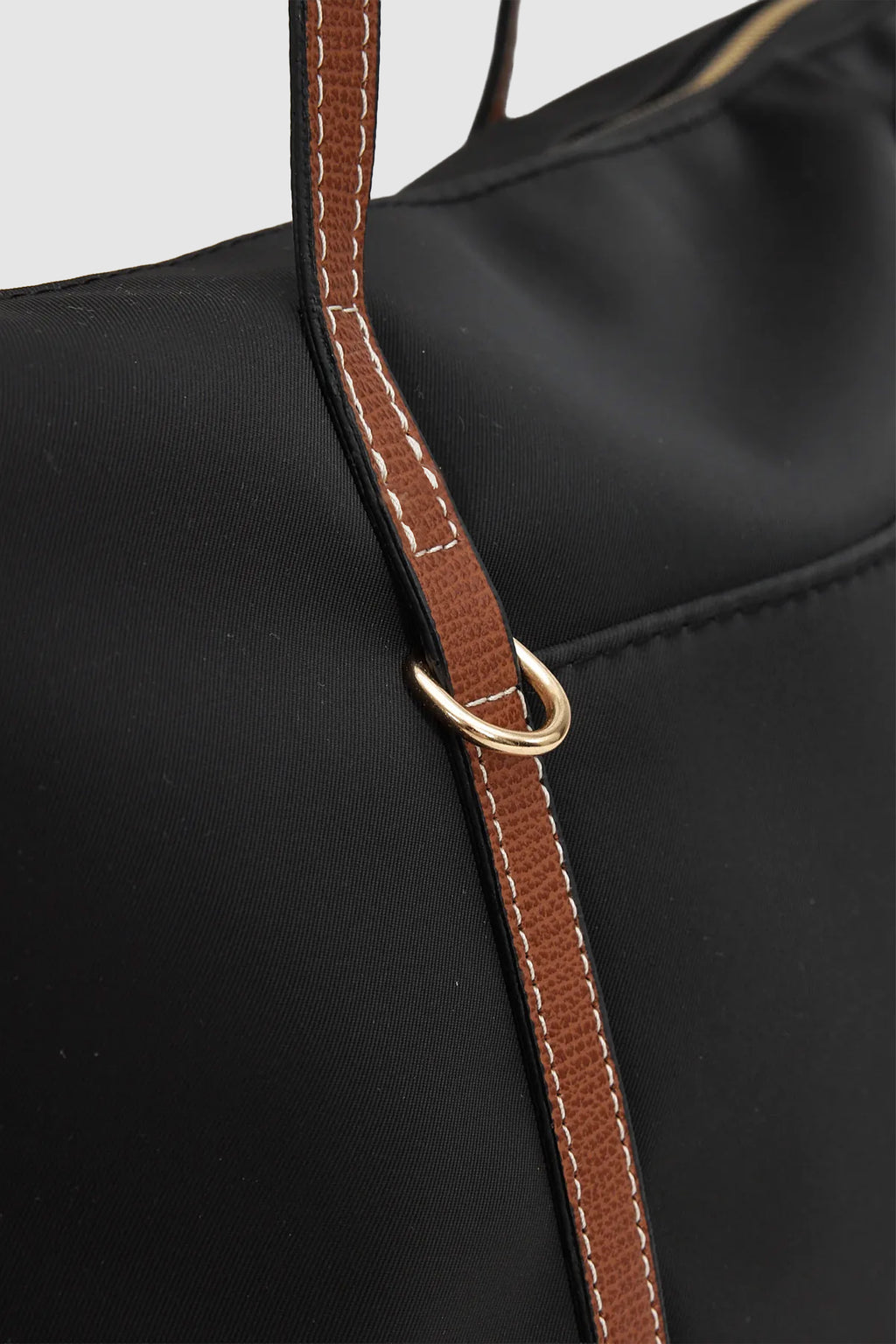 Velie Paraşüt Kumaş Şeritli Shopper Çanta Siyah-Taba