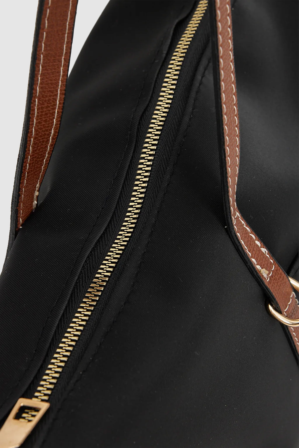 Velie Paraşüt Kumaş Şeritli Shopper Çanta Siyah-Taba