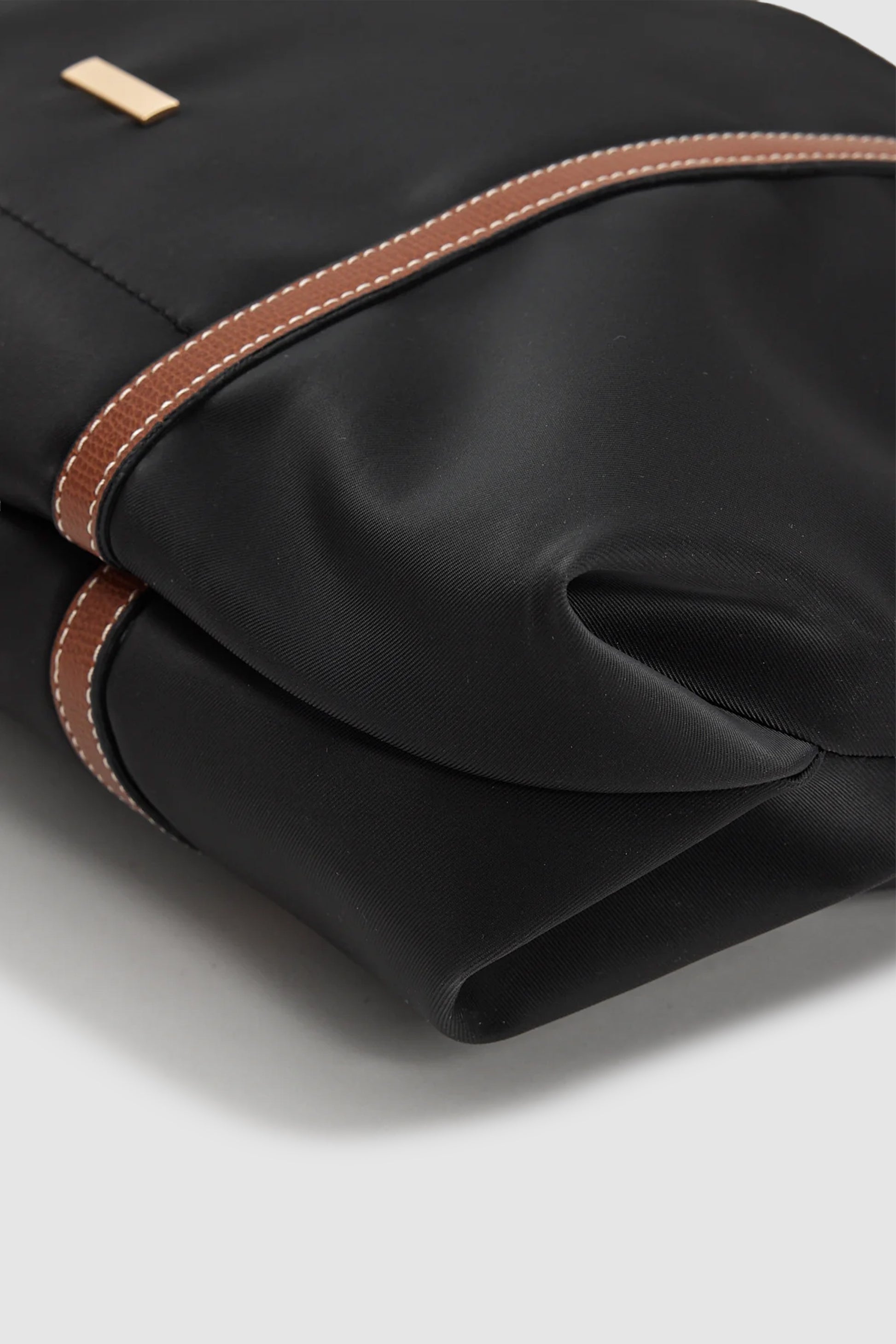 Velie Paraşüt Kumaş Şeritli Shopper Çanta Siyah-Taba