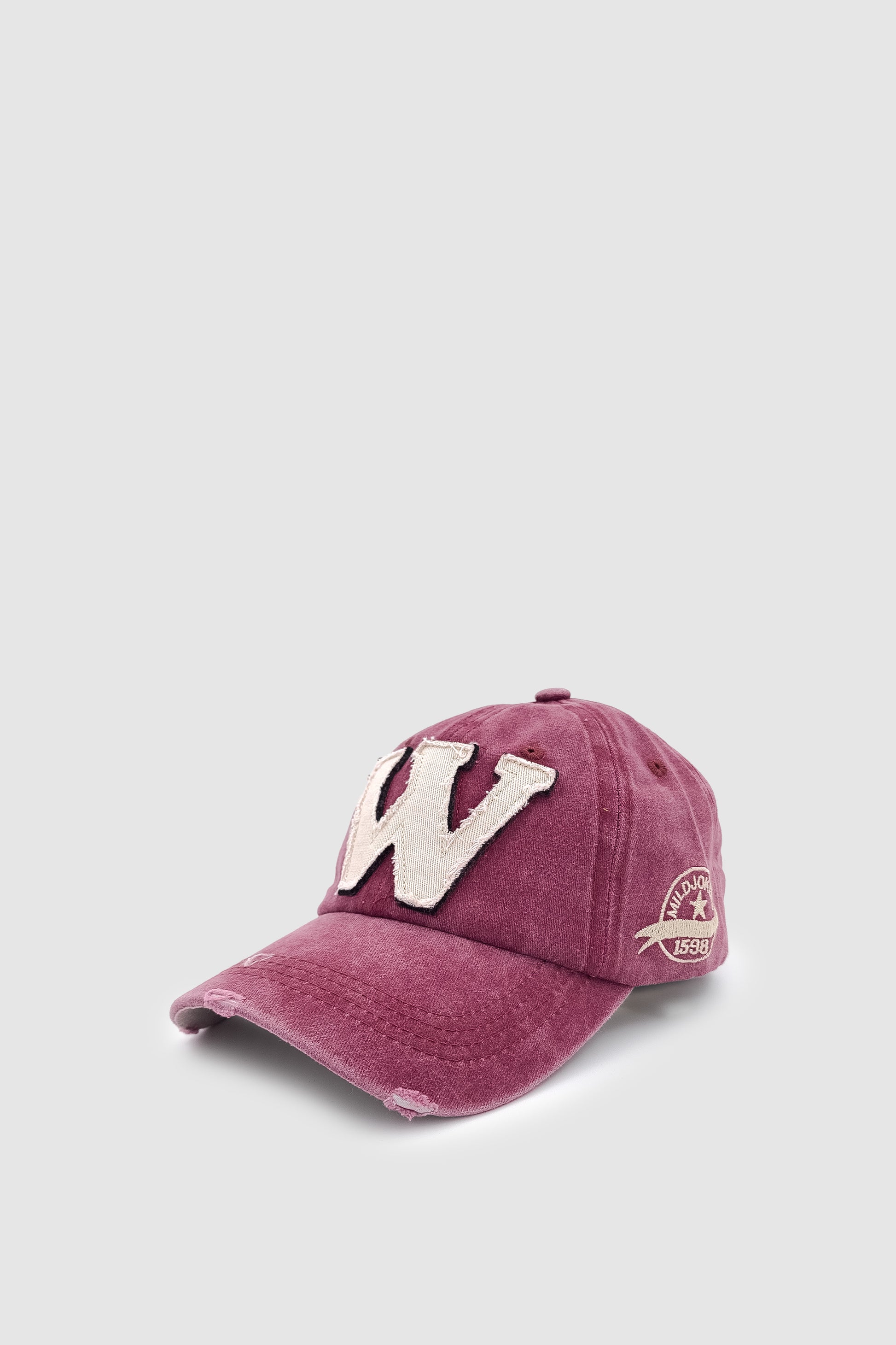 Vintage Tarz Yıpratmalı W Nakışlı Unisex Spor, Günlük ve Outdoor Şapka / Kep Bordo