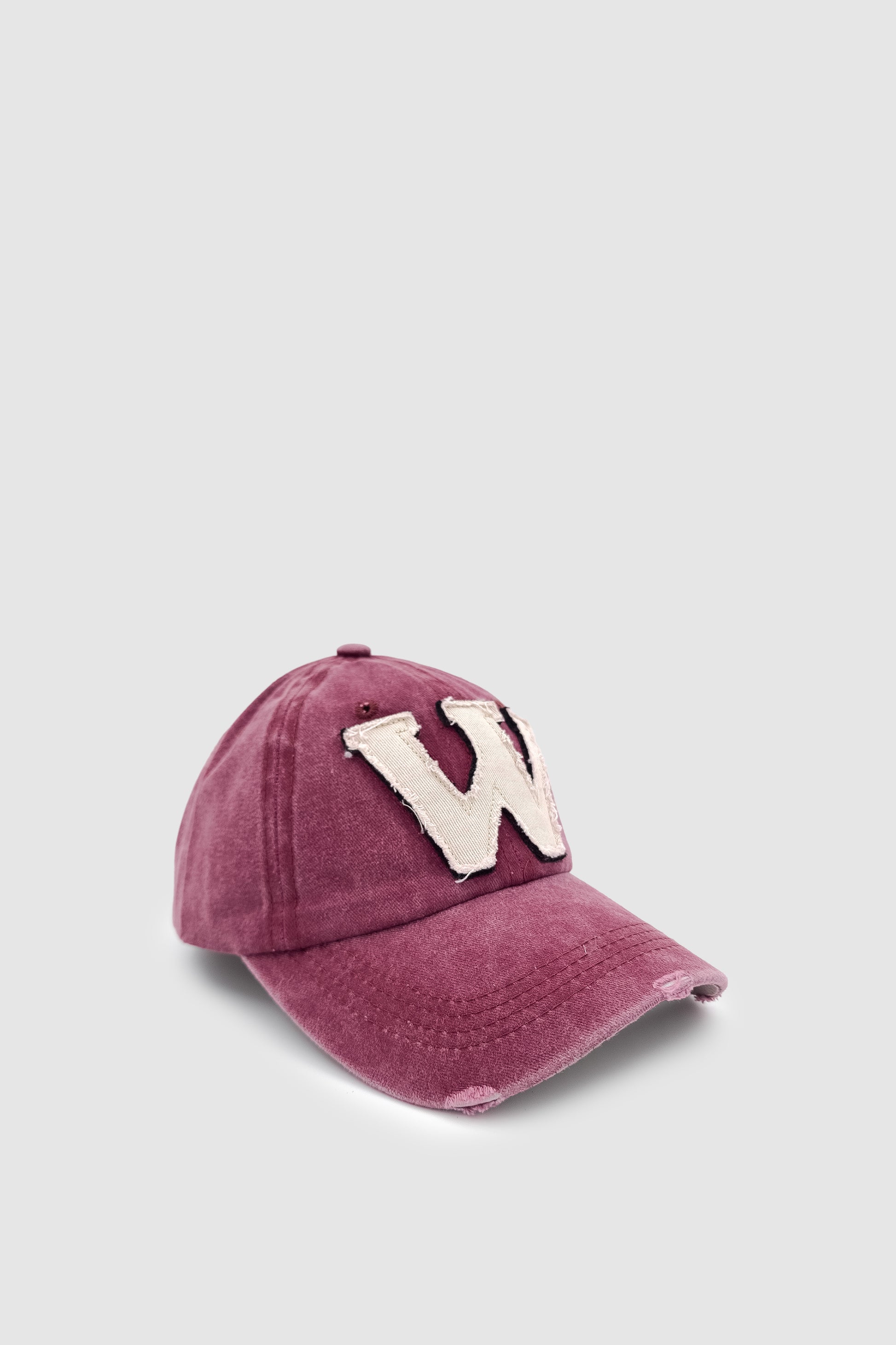 Vintage Tarz Yıpratmalı W Nakışlı Unisex Spor, Günlük ve Outdoor Şapka / Kep Bordo