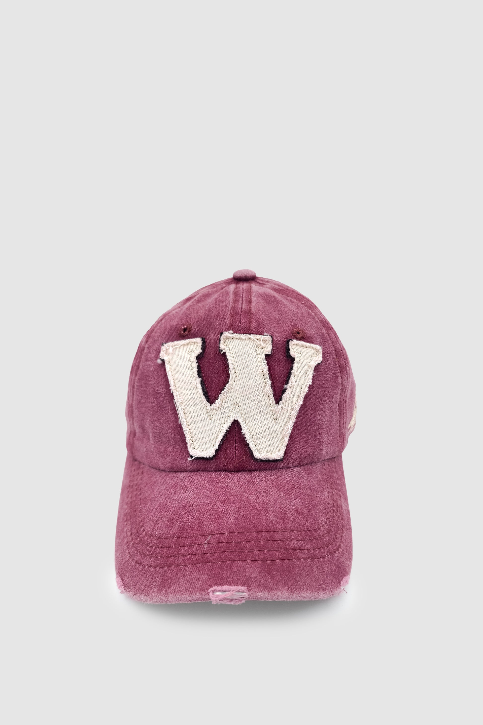 Vintage Tarz Yıpratmalı W Nakışlı Unisex Spor, Günlük ve Outdoor Şapka / Kep Bordo
