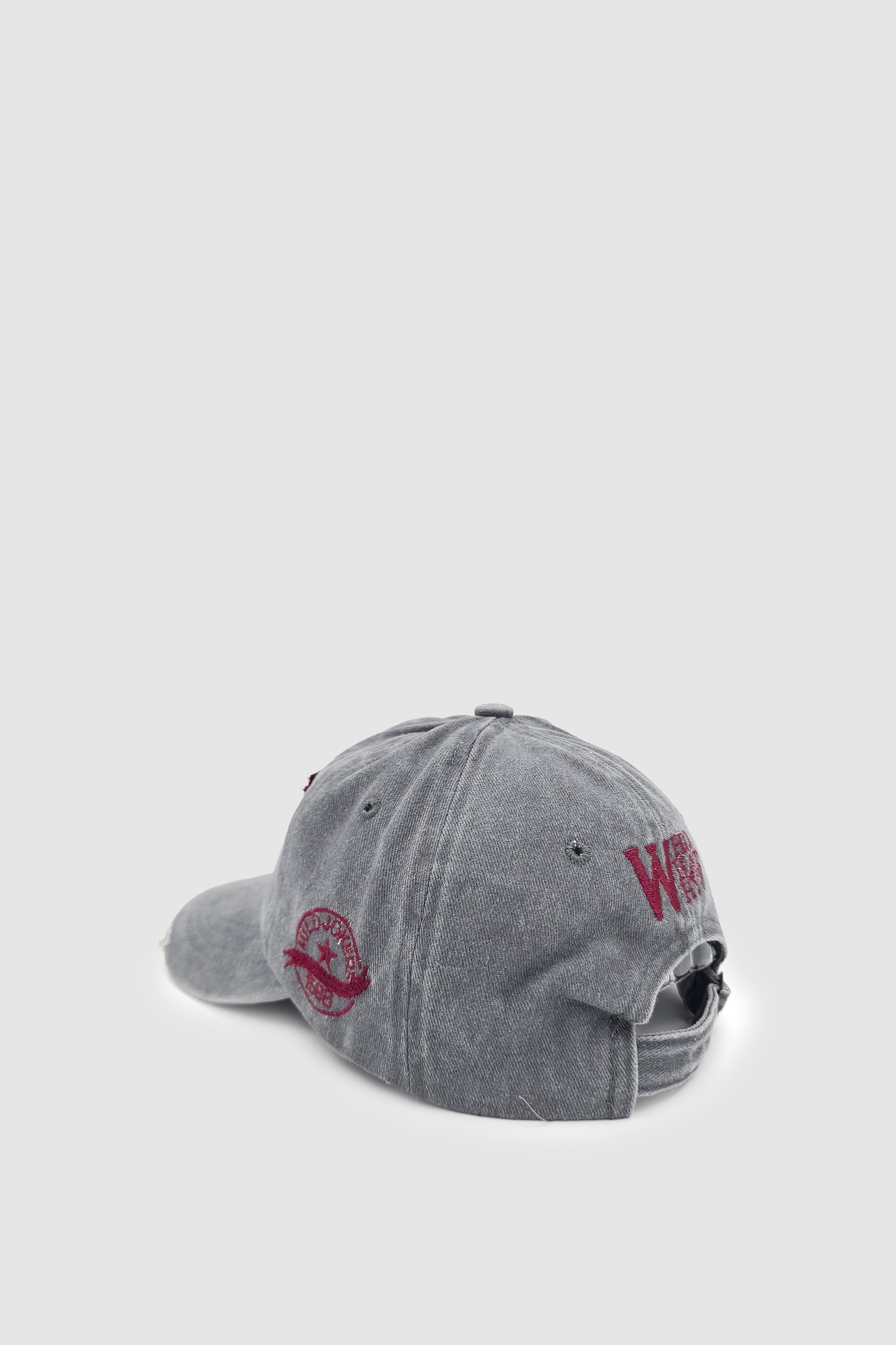 Vintage Tarz Yıpratmalı W Nakışlı Unisex Spor, Günlük ve Outdoor Şapka / Kep Gri
