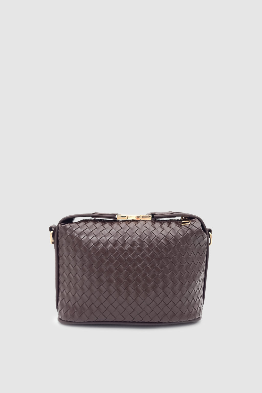 Zyren Toka ve Fermuar Kapamalı Örgü Desenli Çapraz Askılı El Çantası Acı Kahve