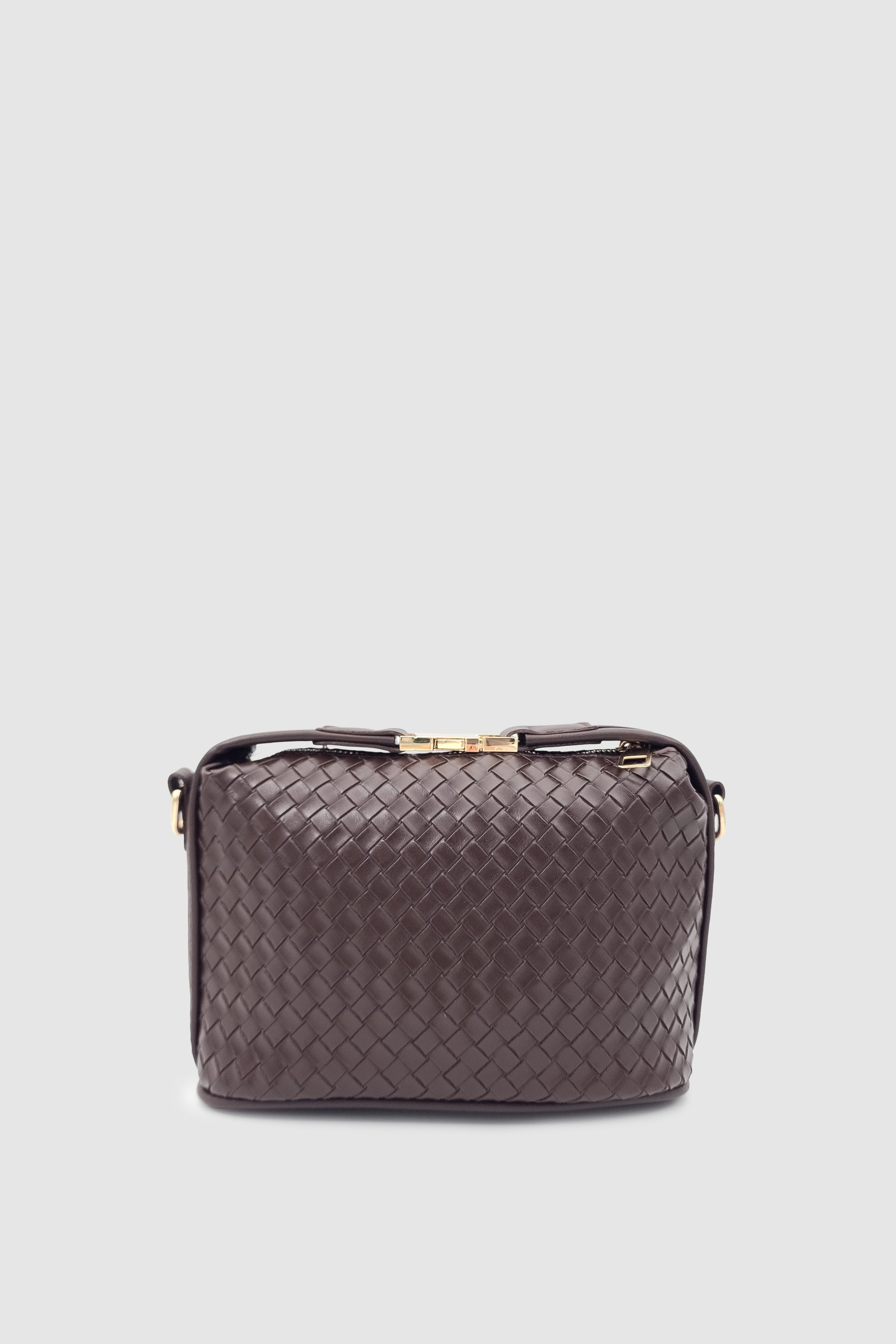 Zyren Toka ve Fermuar Kapamalı Örgü Desenli Çapraz Askılı El Çantası Acı Kahve