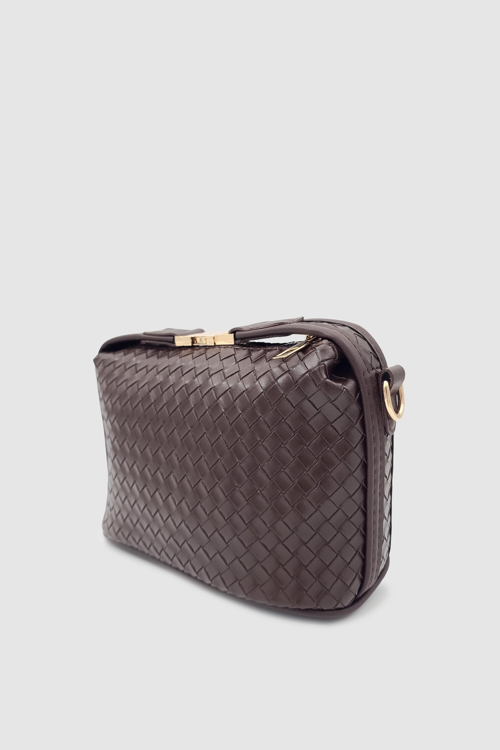 Zyren Toka ve Fermuar Kapamalı Örgü Desenli Çapraz Askılı El Çantası Acı Kahve