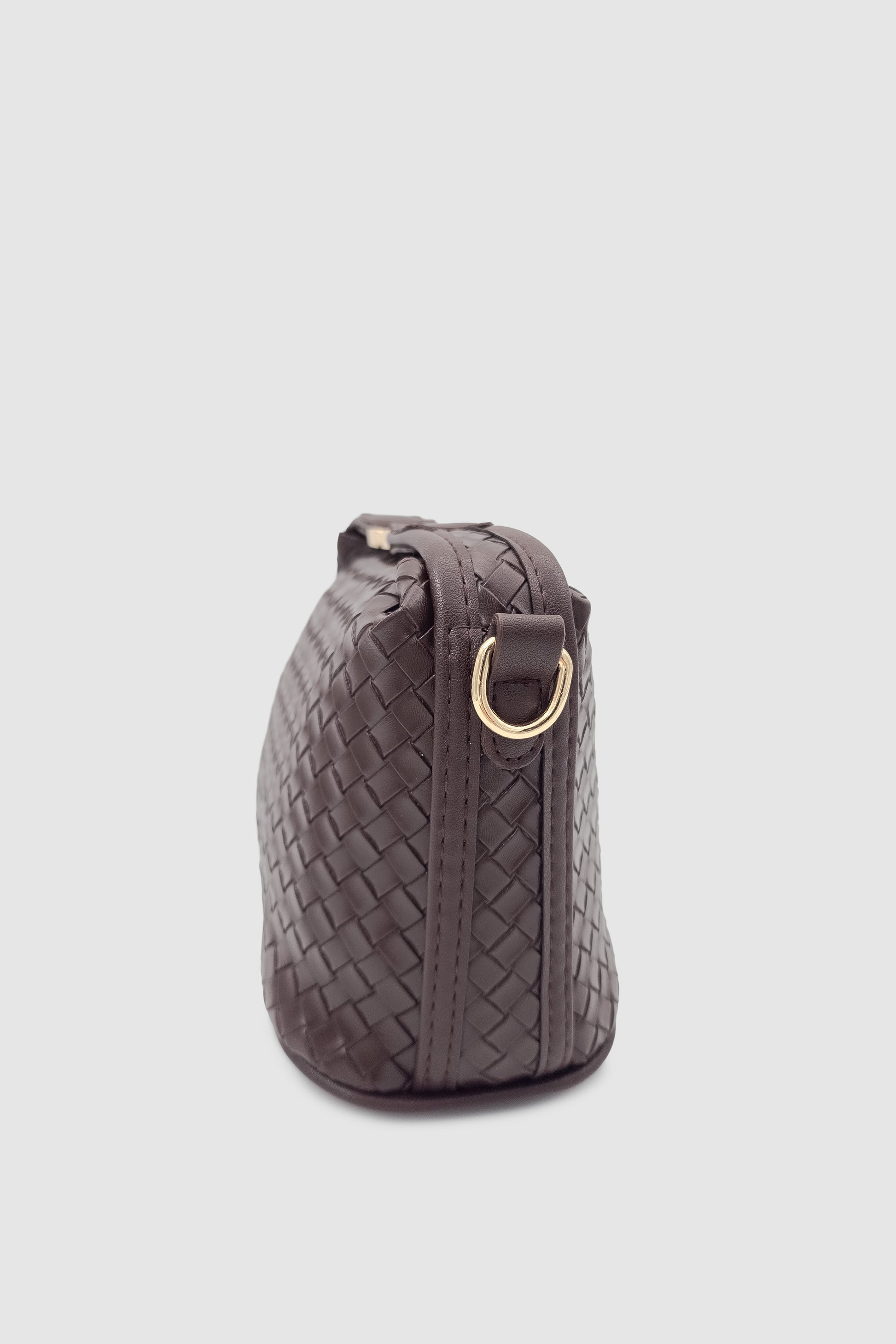 Zyren Toka ve Fermuar Kapamalı Örgü Desenli Çapraz Askılı El Çantası Acı Kahve