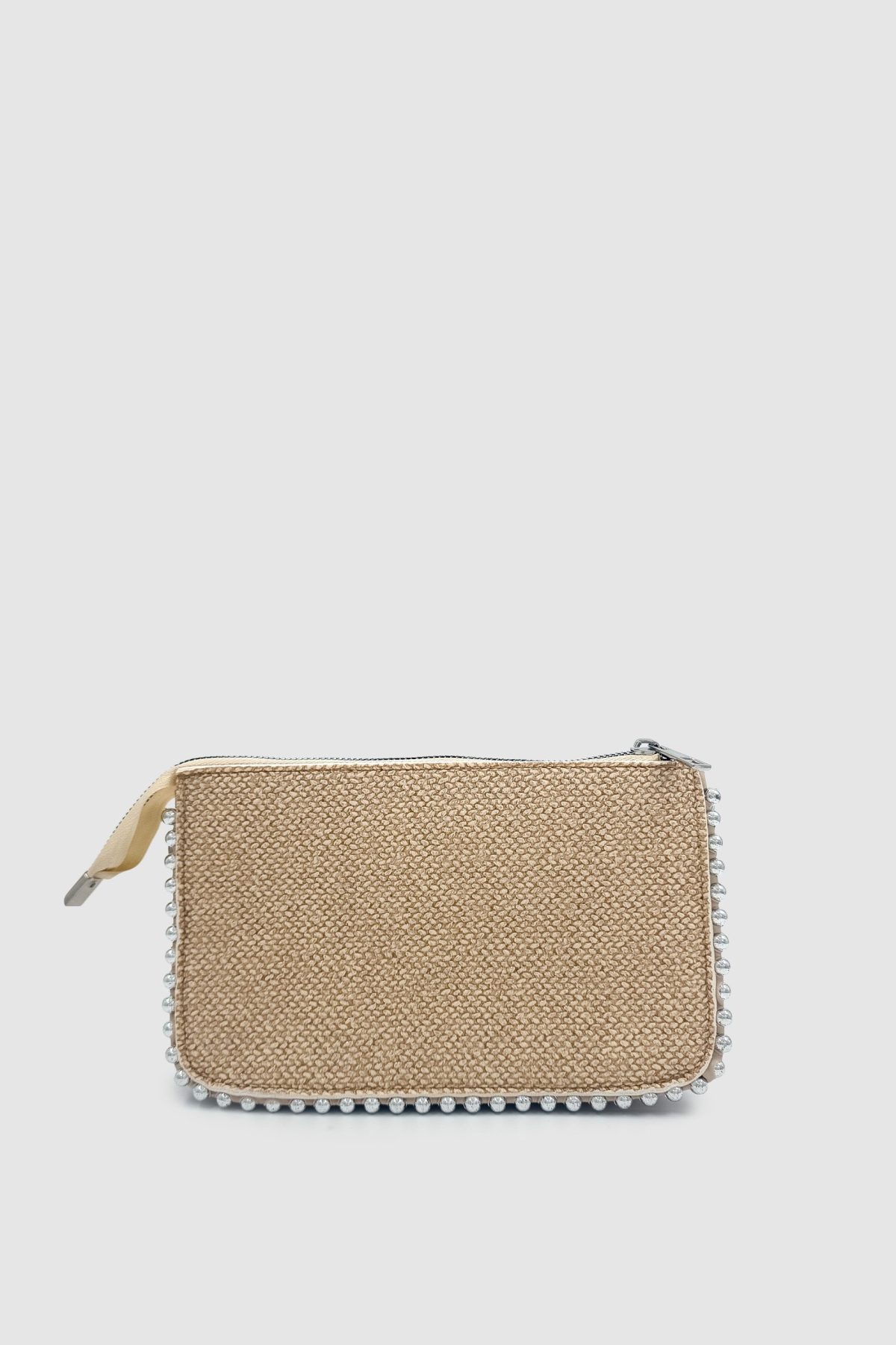 Berie Vizon Hasır Görünümlü Boncuk Detaylı 3 Bölmeli Zincirli Çanta