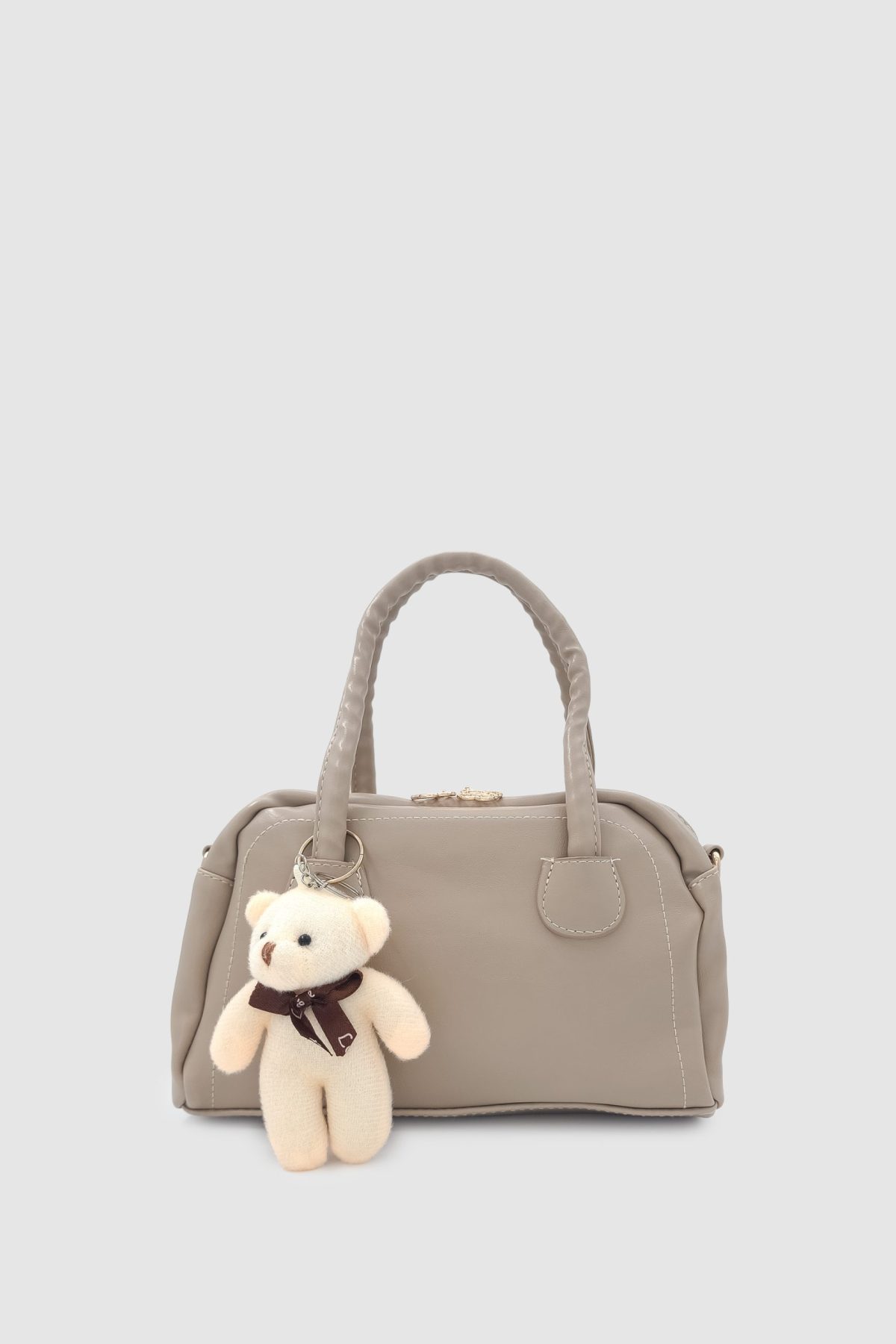 Suera Vizon Ayıcık Charmlı Pürüzsüz Yüzeyli Çapraz Askılı Mini Tote Çanta