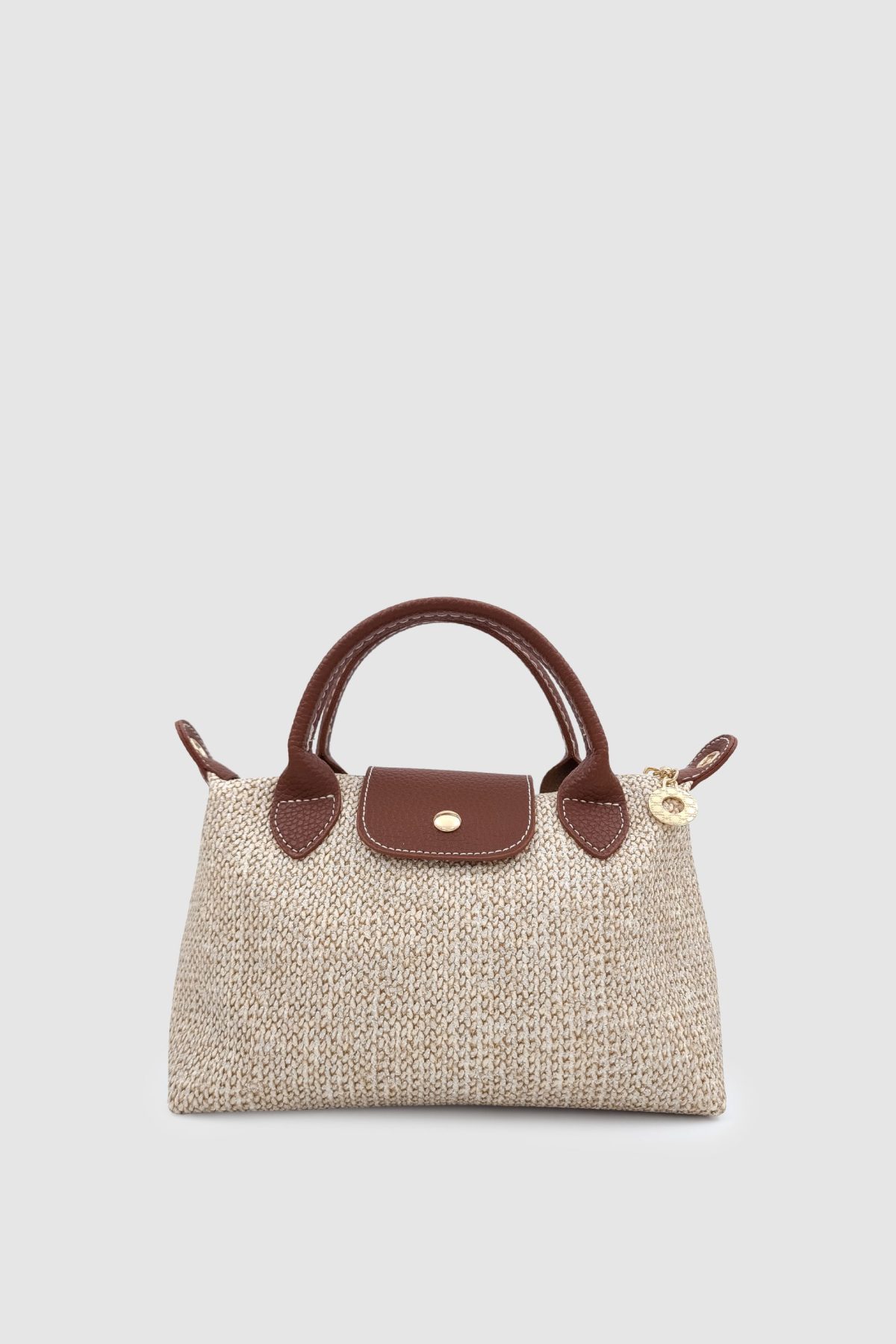 Neylo Vizon Taba Detaylı Fermuarlı Örme Hasır El ve Çapraz Çanta