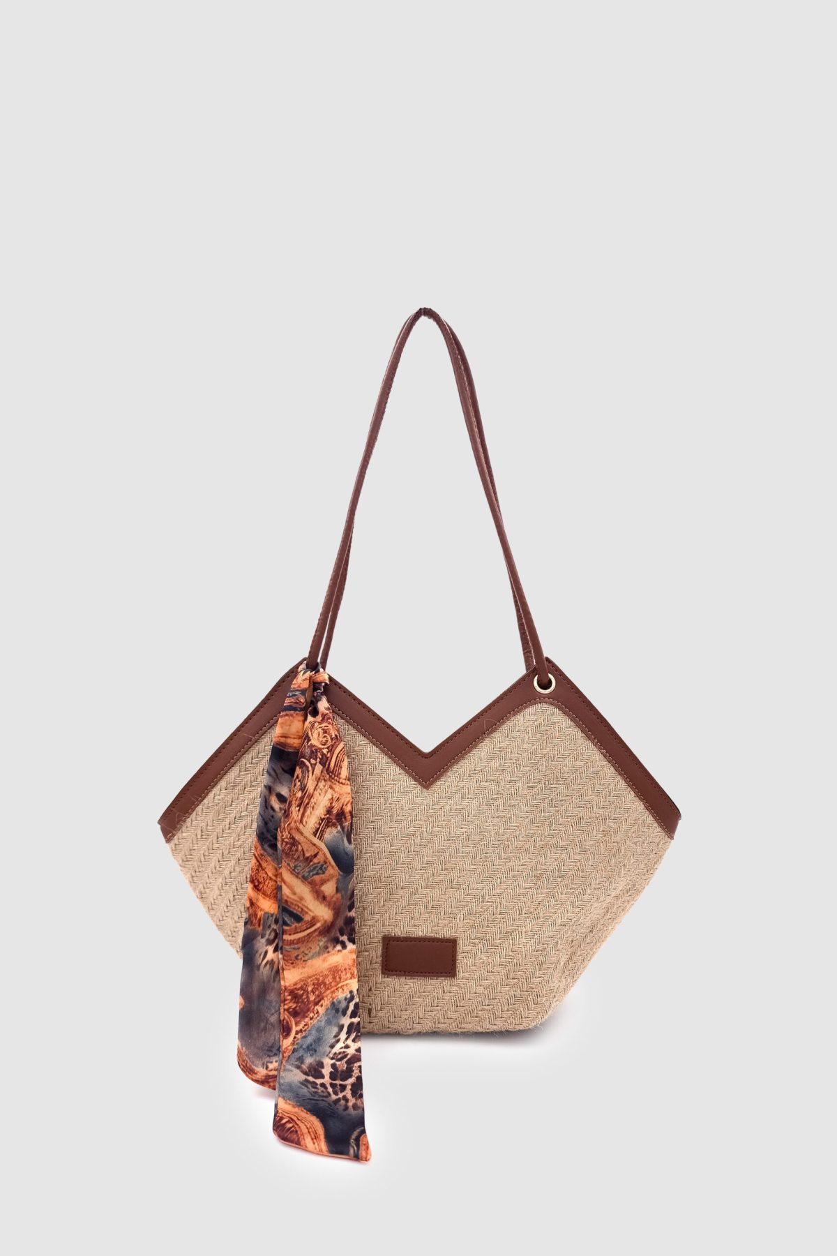 Omric Taba Fular Detaylı Fermuarlı Örme Hasır Omuz Çantası