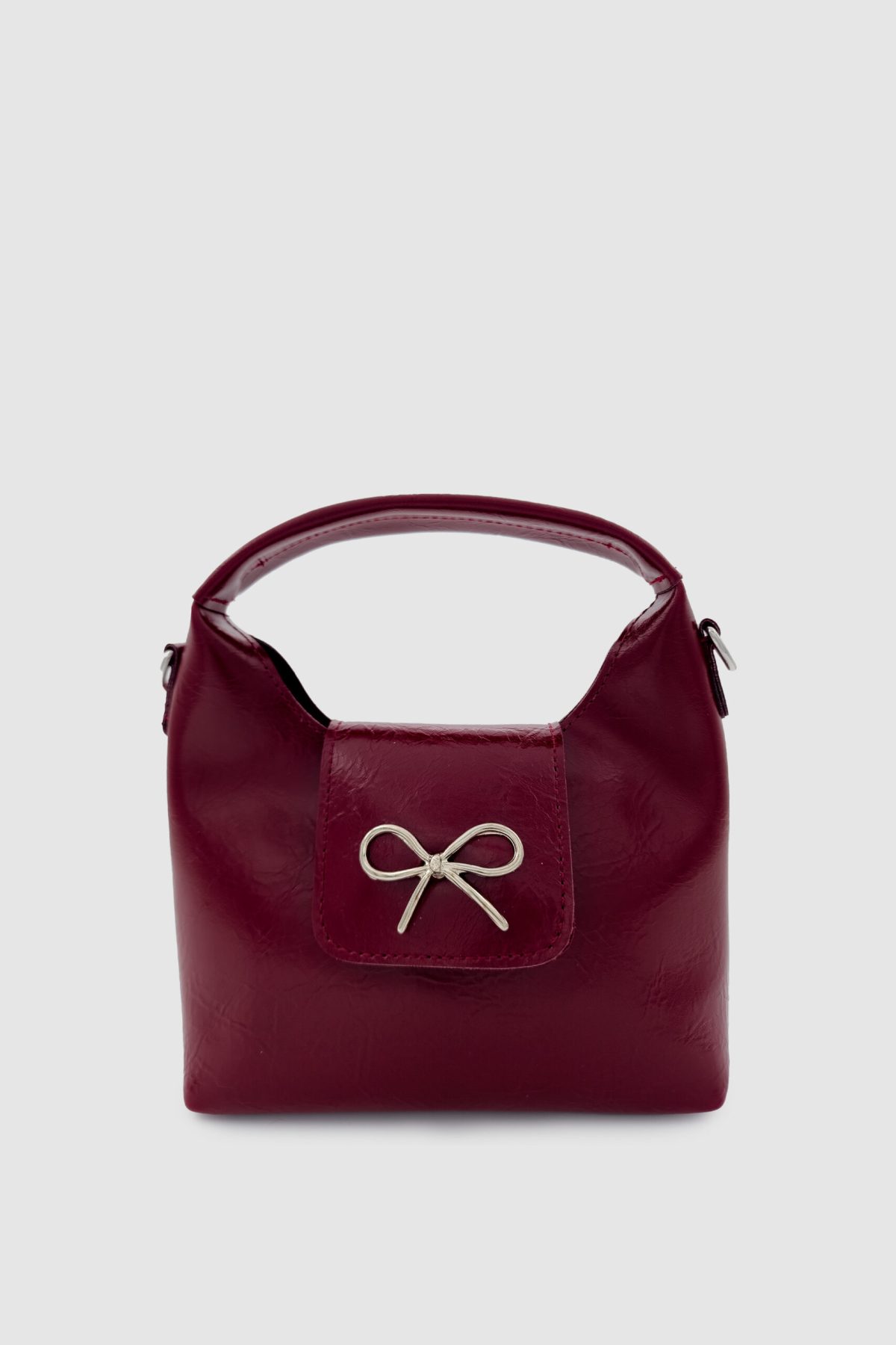 Sorla Bordo Metal Fiyonk Detaylı Çapraz Askılı Mini El Çantası
