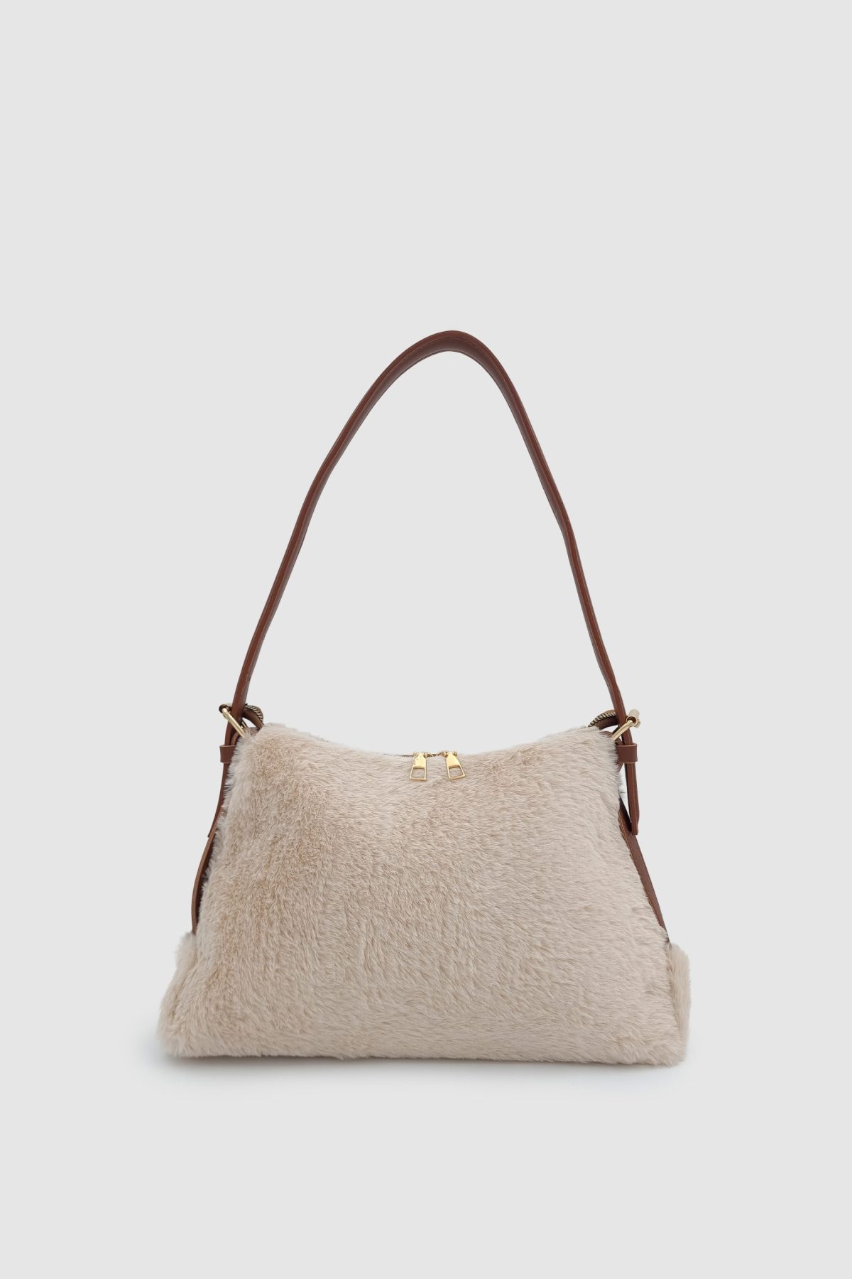 Suesa Ayarlanabilir Askılı Peluş El, Kol ve Omuz Çantası Taba