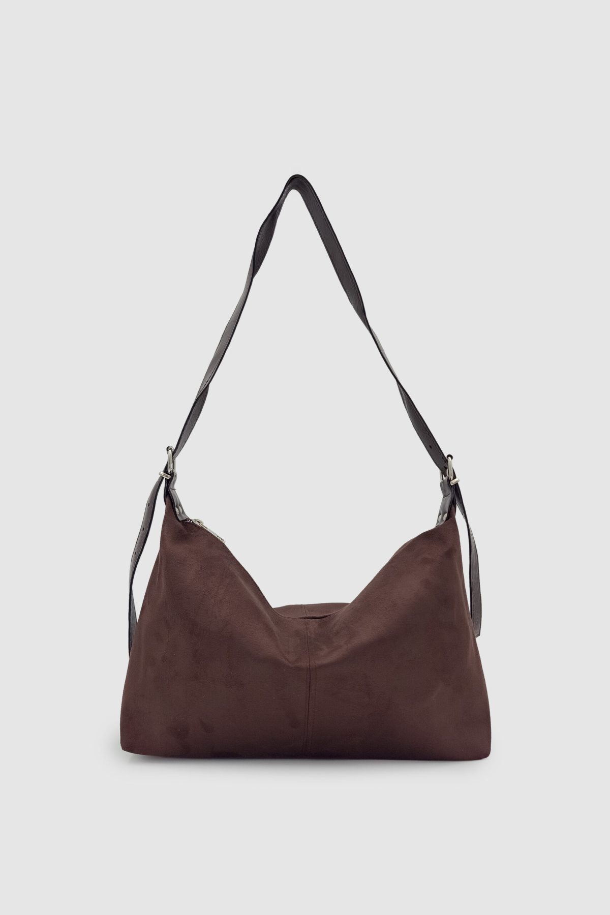 Suroa Ayarlanabilir Askılı Yumuşak Formlu Süet Hobo Kadın El, Kol ve Omuz Çantası Acı Kahve