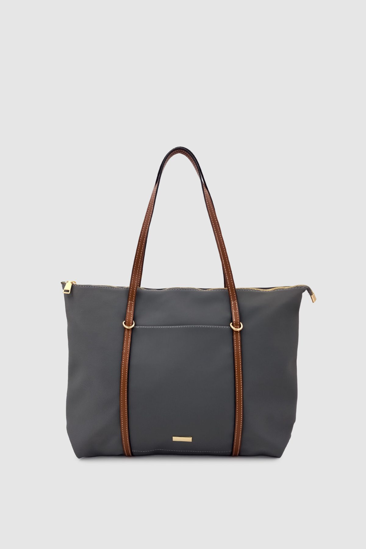 Velie Gri-Taba Şerit Detaylı Paraşüt Kumaş Shopper Omuz Çantası