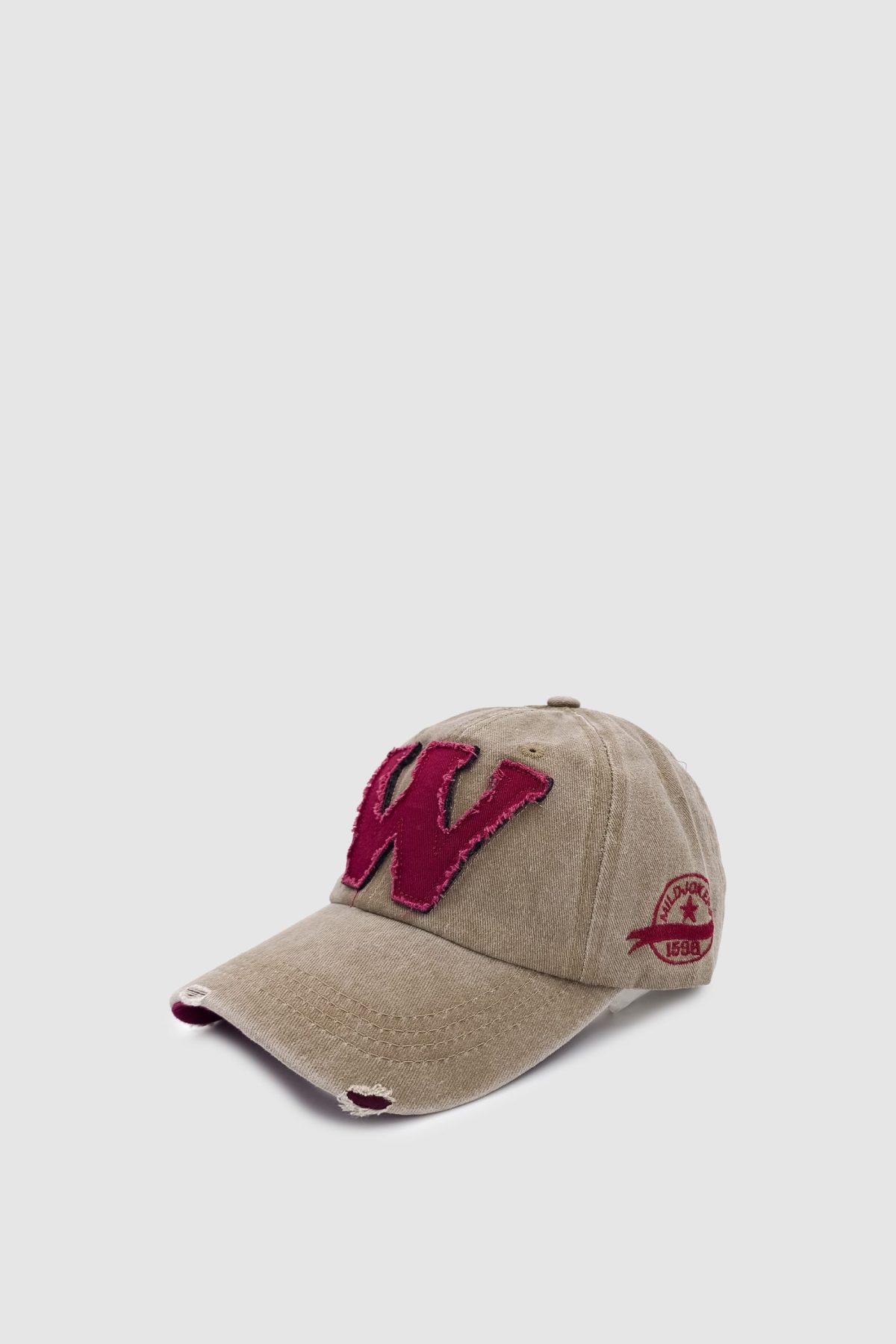 Vintage W Nakışlı Eskitmeli Vizon Unisex Kep Şapka