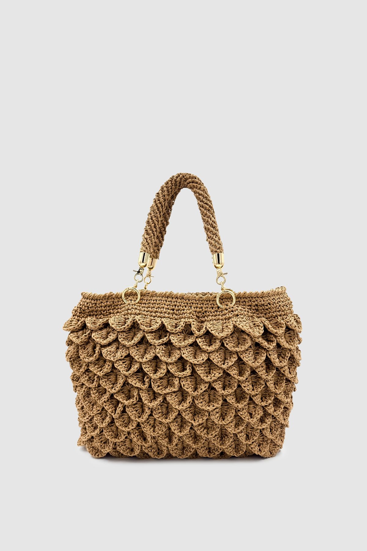 Artia Timsah Sırtı Örgü ve Gold Detaylı %100 El Yapımı Hasır Omuz Çantası
